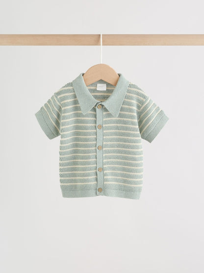Sage Green Stripe Knitted Top and Shorts Baby Set (0mths-2yrs)
