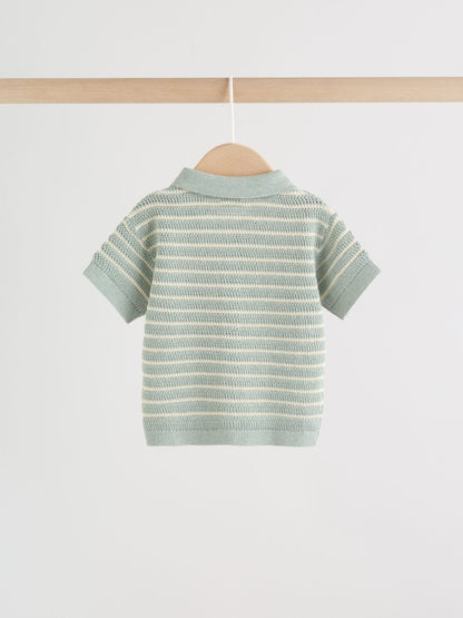 Sage Green Stripe Knitted Top and Shorts Baby Set (0mths-2yrs)