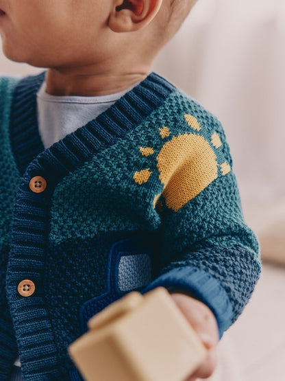 Blue Transport Baby Embroidered Cardigan (0mths-2yrs) - Size Up to 1 Month (56cm)