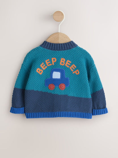 Blue Transport Baby Embroidered Cardigan (0mths-2yrs) - Size Up to 1 Month (56cm)