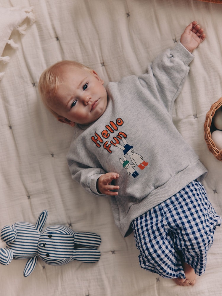 Blue Check Hello Fun Sweatshirt and Trousers Baby Set (0mths-2yrs)