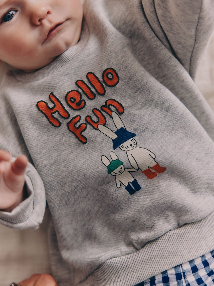 Blue Check Hello Fun Sweatshirt and Trousers Baby Set (0mths-2yrs)