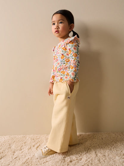 Orange Ditsy Floral Long Sleeve Ribbed Frill Top (3mths-7yrs)
