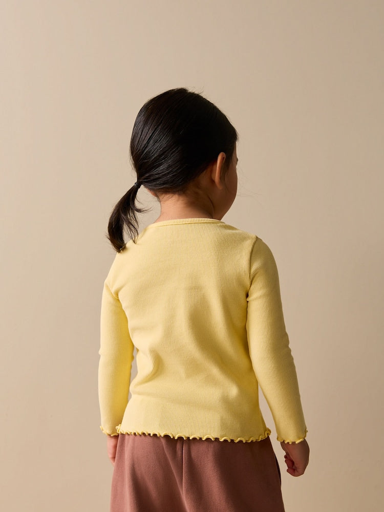 Lemon Yellow Dog Long sleeve Embroidered Ribbed Top (3mths-7yrs)