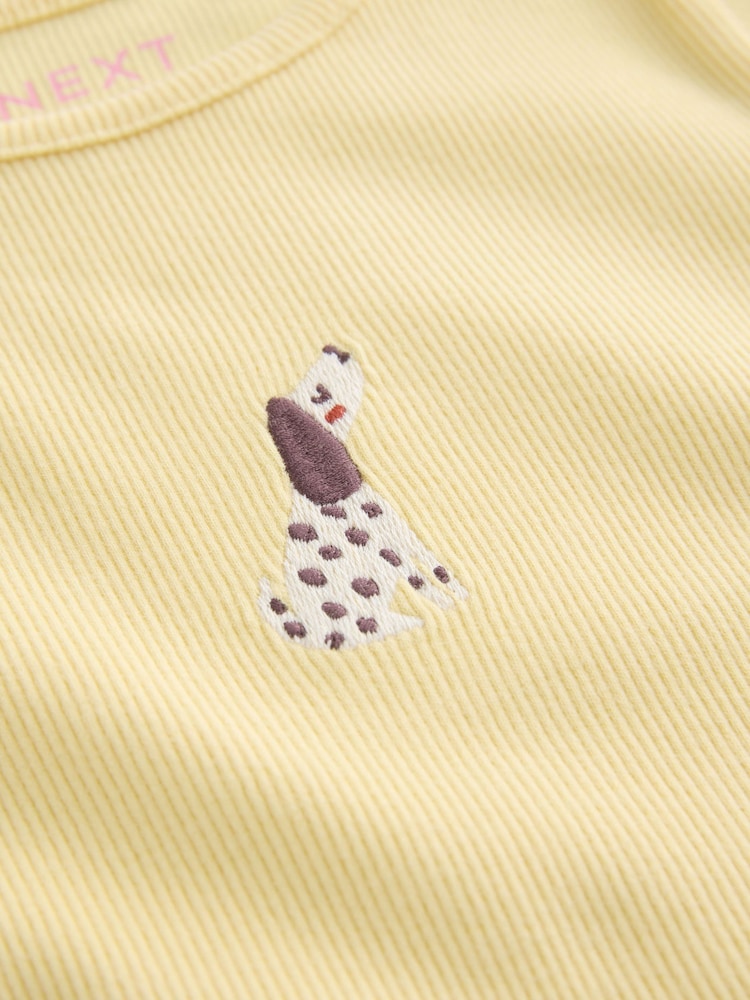 Lemon Yellow Dog Long sleeve Embroidered Ribbed Top (3mths-7yrs)