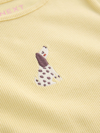 Lemon Yellow Dog Long sleeve Embroidered Ribbed Top (3mths-7yrs)