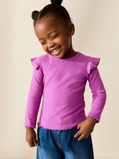 Pink Long Sleeve Ribbed Frill Top (3mths-7yrs) - Pink / 12-18 Months (80-86cm)