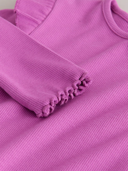 Pink Long Sleeve Ribbed Frill Top (3mths-7yrs)