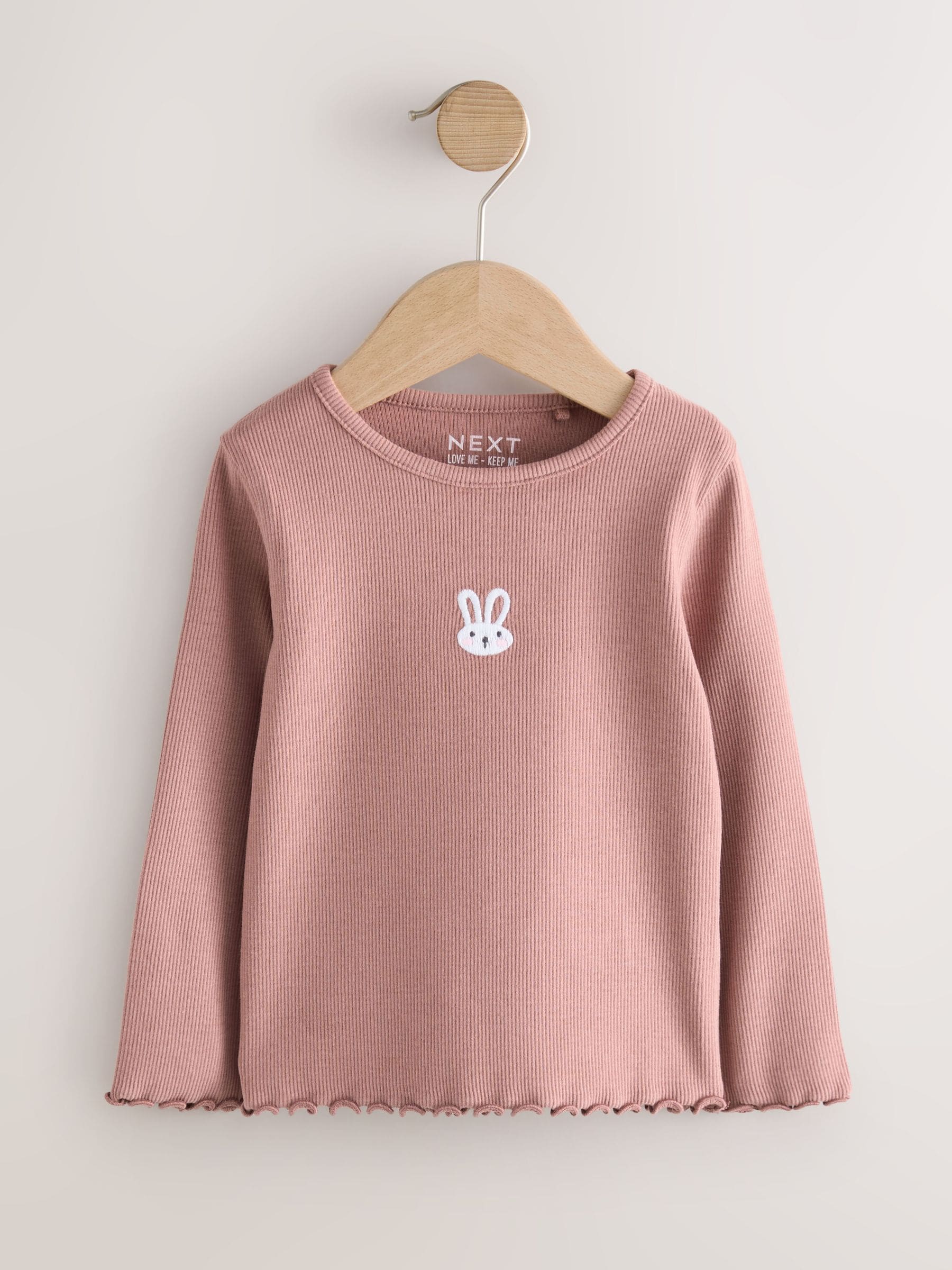 Pink Bunny Long sleeve Embroidered Ribbed Top (3mths-7yrs) - Size 3-6 Months (62-68cm)
