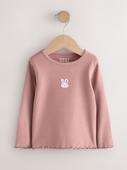 Pink Bunny Long sleeve Embroidered Ribbed Top (3mths-7yrs) - Size 3-6 Months (62-68cm)