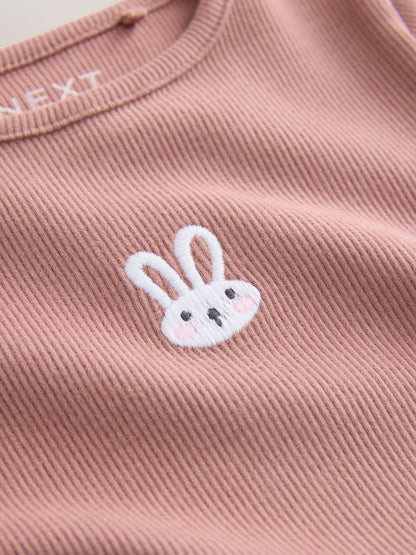 Pink Bunny Long sleeve Embroidered Ribbed Top (3mths-7yrs)