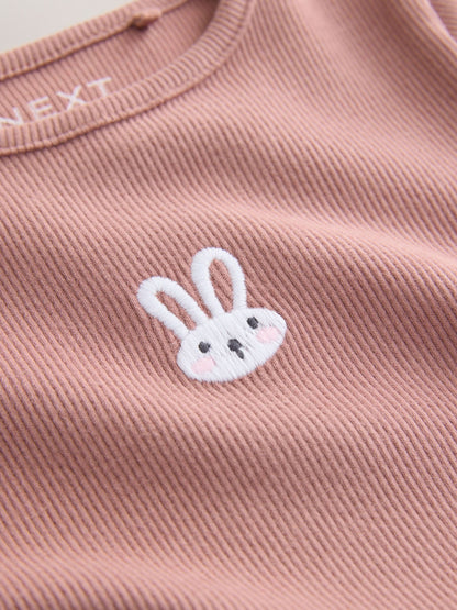 Pink Bunny Long sleeve Embroidered Ribbed Top (3mths-7yrs) - Size 3-6 Months (62-68cm)