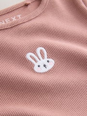 Pink Bunny Long sleeve Embroidered Ribbed Top (3mths-7yrs) - Size 3-6 Months (62-68cm)