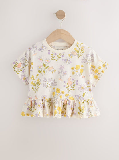 Ecru White Floral Short Sleeve Peplum T-Shirt (3mths-7yrs)