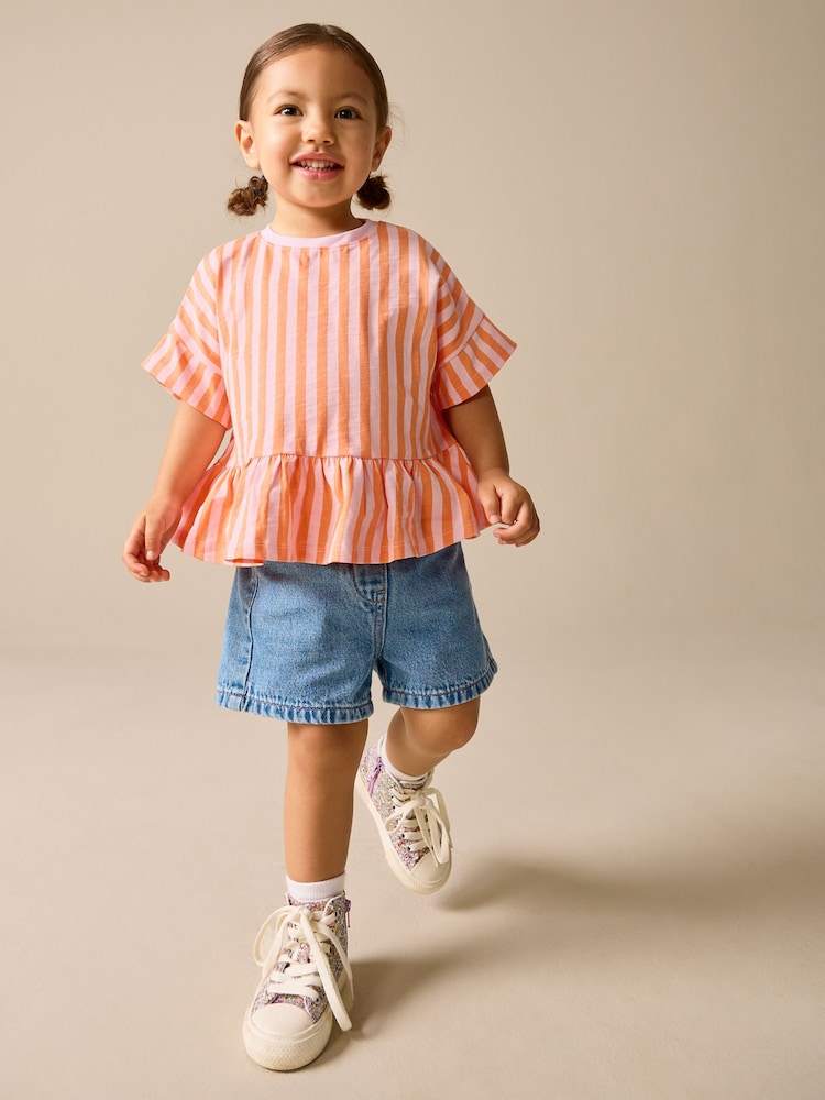 Pink/Orange Stripe Short Sleeve Peplum T-Shirt (3mths-7yrs)
