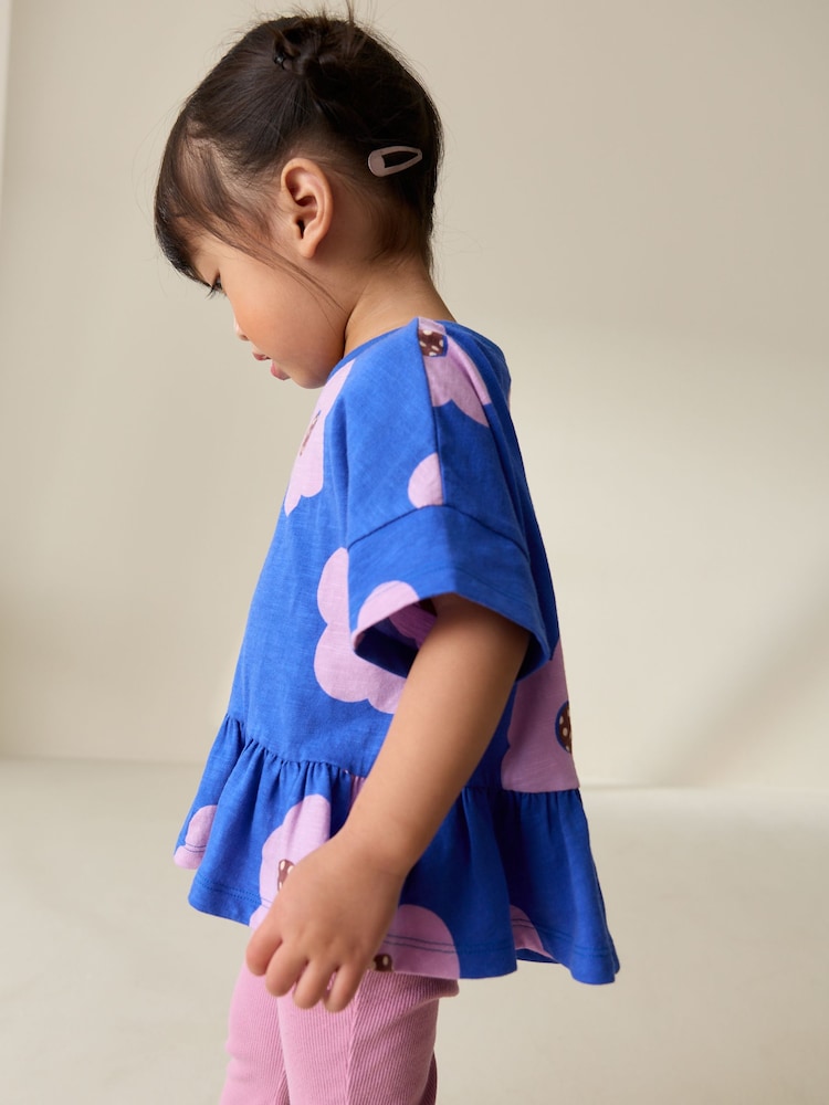 Blue Lilac Flower Short Sleeve Peplum T-Shirt (3mths-7yrs)