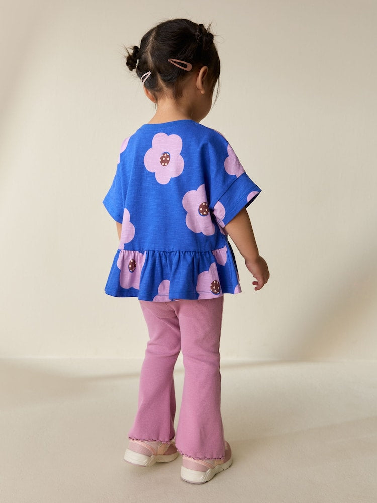 Blue Lilac Flower Short Sleeve Peplum T-Shirt (3mths-7yrs)