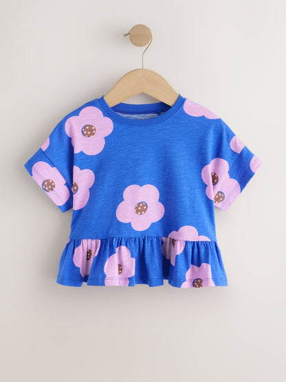 Blue Lilac Flower Short Sleeve Peplum T-Shirt (3mths-7yrs)