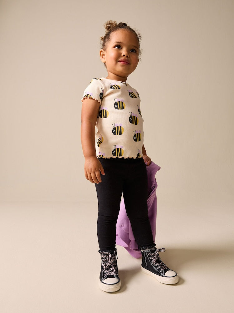 Ecru White Bee Short Sleeve Rib T-Shirt (3mths-7yrs) - Ecru White Bee / 12-18 Months (80-86cm)
