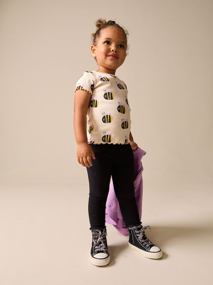 Ecru White Bee Short Sleeve Rib T-Shirt (3mths-7yrs) - Ecru White Bee / 12-18 Months (80-86cm)