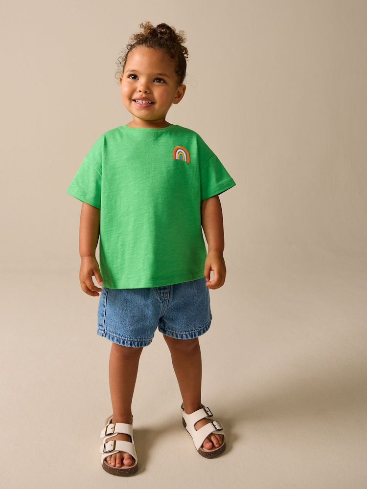 Green Rainbow Short Sleeve Embroidered T-Shirt (3mths-7yrs)
