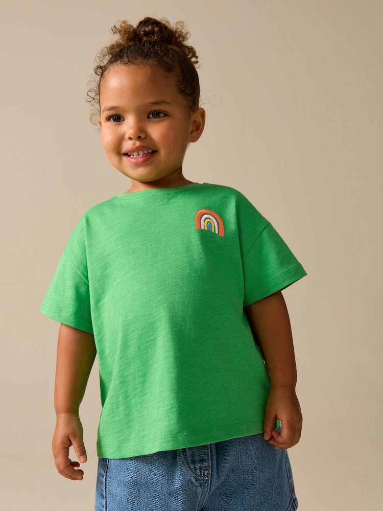 Green Rainbow Short Sleeve Embroidered T-Shirt (3mths-7yrs)