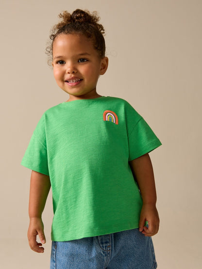 Green Rainbow Short Sleeve Embroidered T-Shirt (3mths-7yrs)