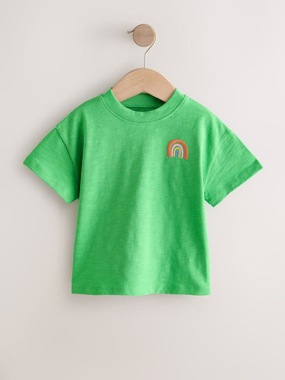 Green Rainbow Short Sleeve Embroidered T-Shirt (3mths-7yrs)