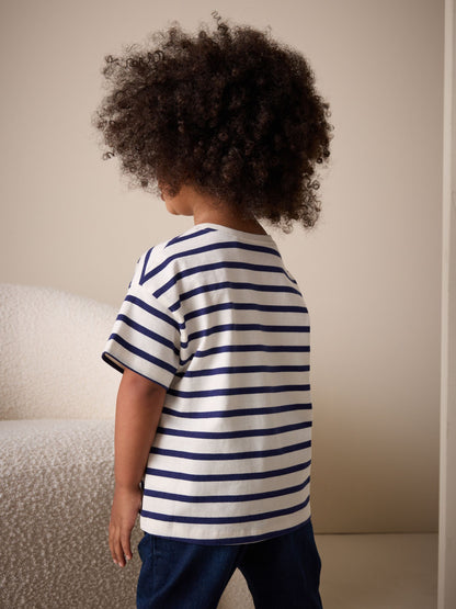 Ecru/Navy Stripe Cherry Short Sleeve Embroidered T-Shirt (3mths-7yrs)