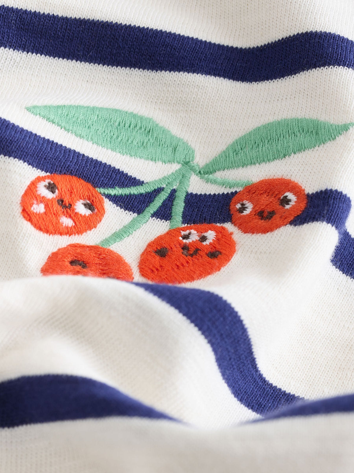 Ecru/Navy Stripe Cherry Short Sleeve Embroidered T-Shirt (3mths-7yrs)
