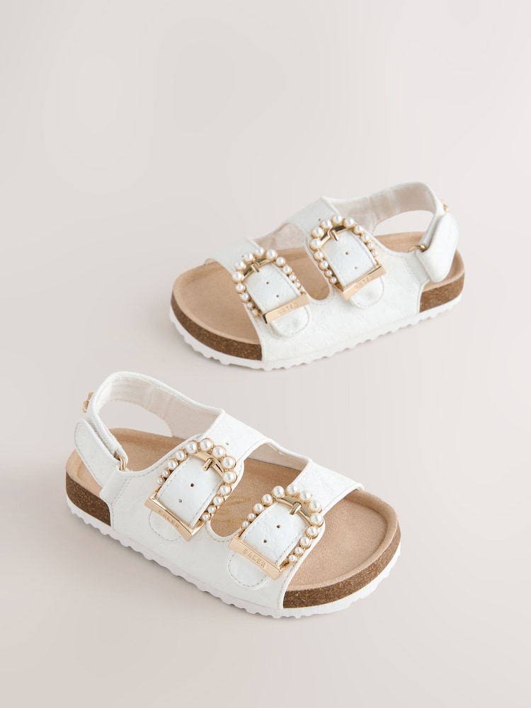 Baker by Ted Baker Natural Raffia Double Buckle Footbed Sandals