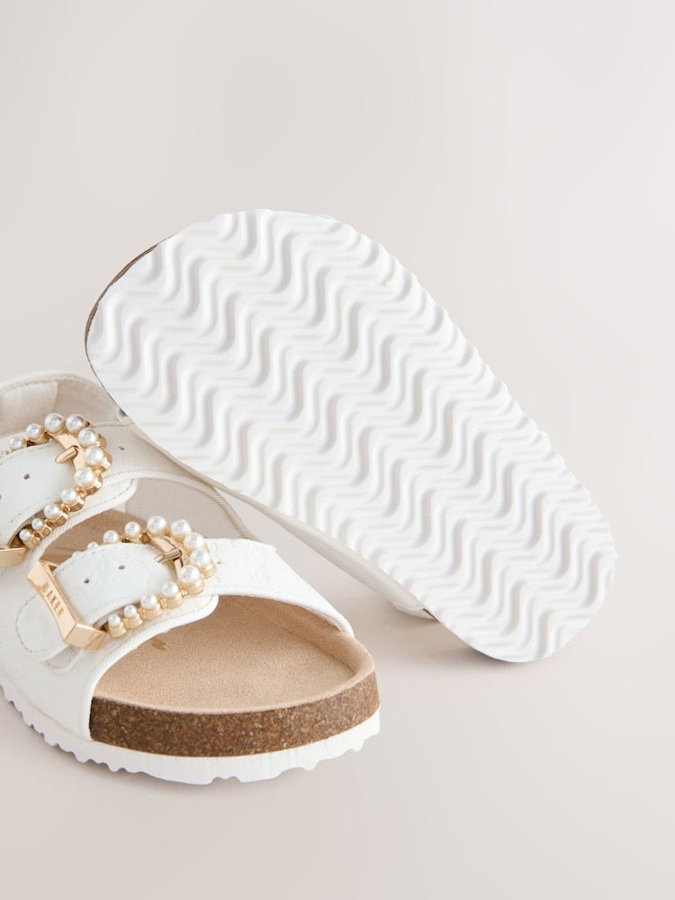 Baker by Ted Baker Natural Raffia Double Buckle Footbed Sandals