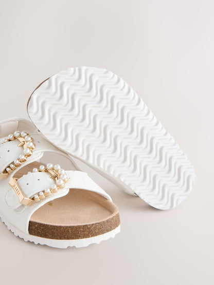 Baker by Ted Baker Natural Raffia Double Buckle Footbed Sandals