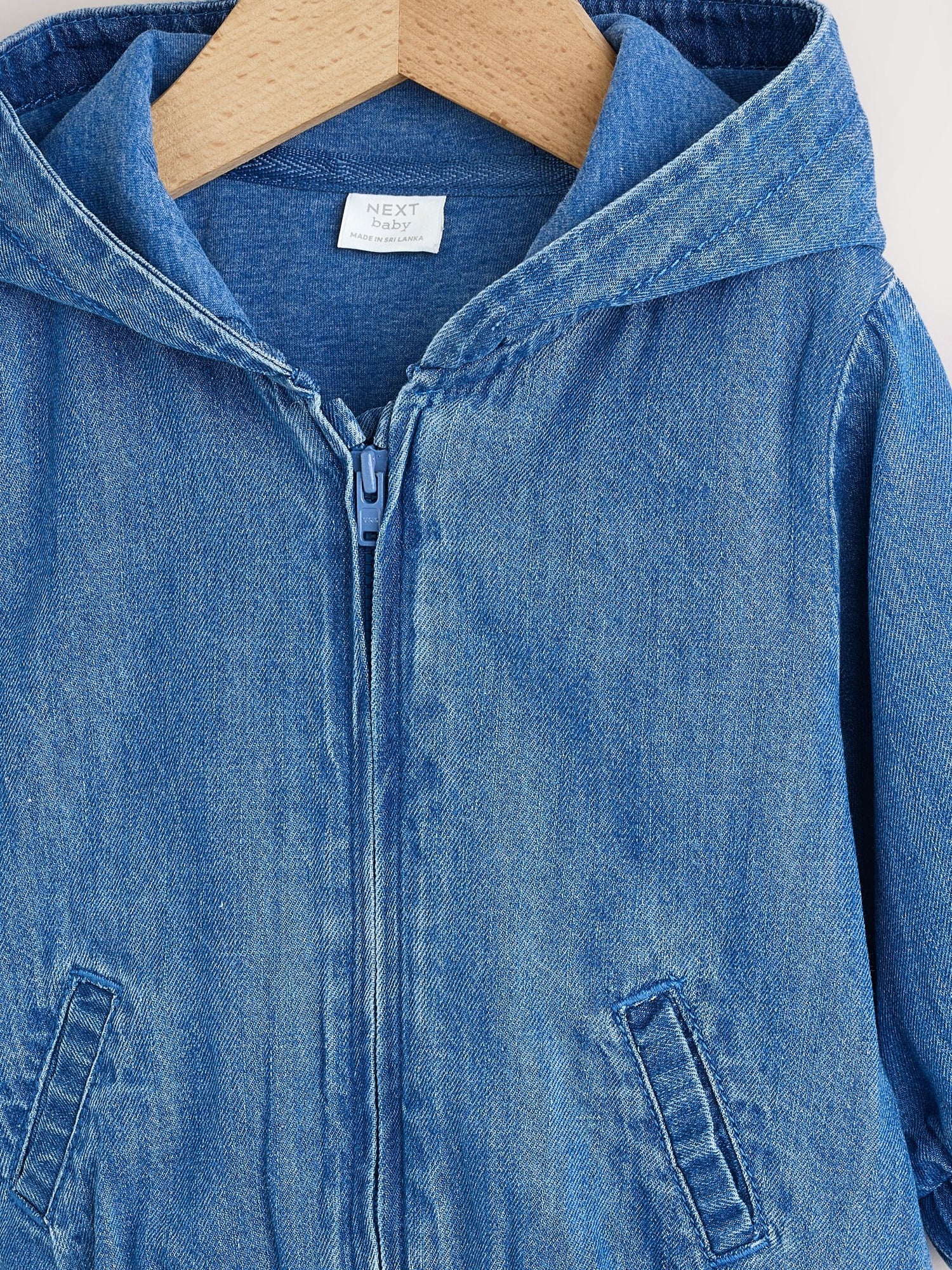 Charcoal Grey Denim Hooded Zip Through Baby Jacket (0mths-2yrs) - Size Up to 1 Month (56cm)