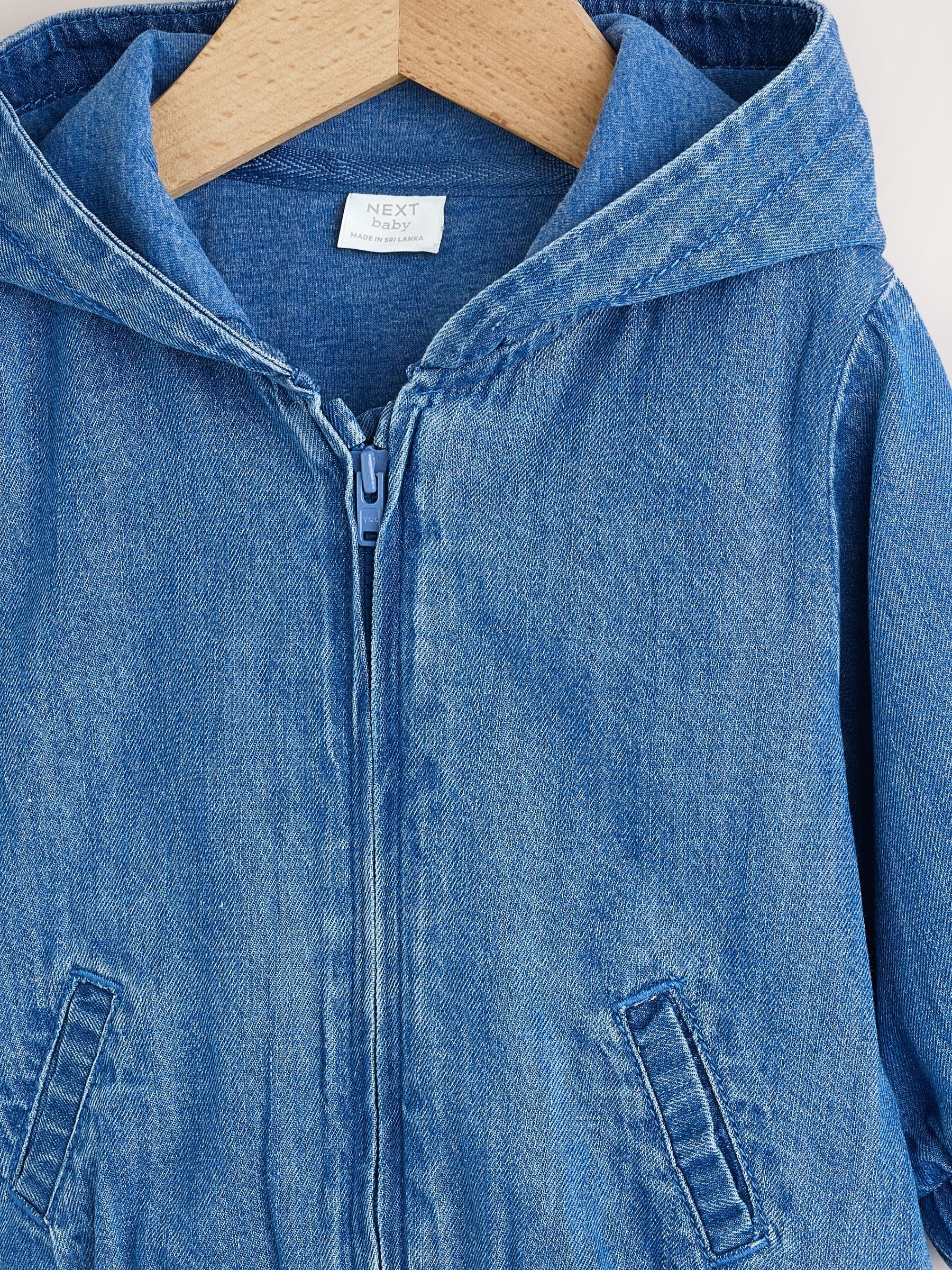 Charcoal Grey Denim Hooded Zip Through Baby Jacket (0mths-2yrs) - Size Up to 1 Month (56cm)