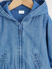 Charcoal Grey Denim Hooded Zip Through Baby Jacket (0mths-2yrs) - Size Up to 1 Month (56cm)