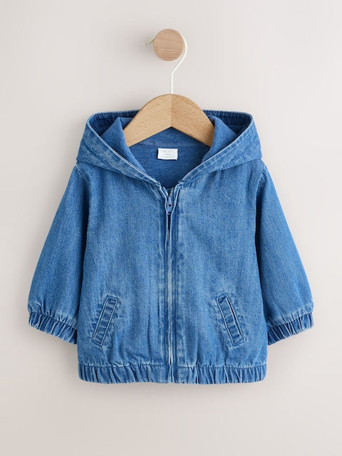 Charcoal Grey Denim Hooded Zip Through Baby Jacket (0mths-2yrs) - Size Up to 1 Month (56cm)