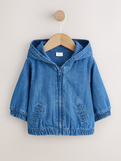 Charcoal Grey Denim Hooded Zip Through Baby Jacket (0mths-2yrs) - Size Up to 1 Month (56cm) - Default 1