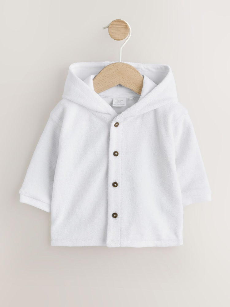 White Towelling Jersey Baby Hooded Jacket