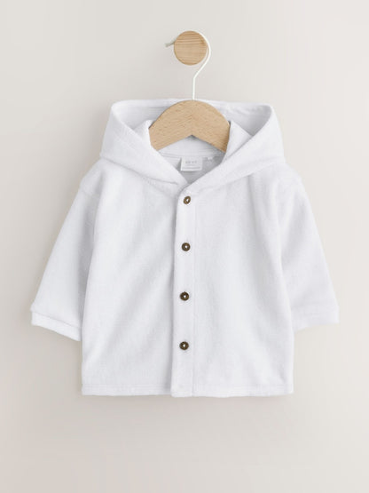 White Towelling Jersey Baby Hooded Jacket - Size 50cm (First Size)