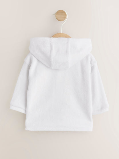 White Towelling Jersey Baby Hooded Jacket - Size 50cm (First Size)