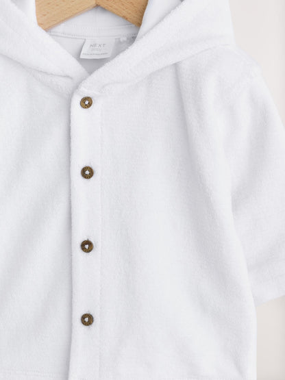 White Towelling Jersey Baby Hooded Jacket - Size 50cm (First Size)