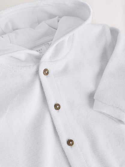 White Towelling Jersey Baby Hooded Jacket - Size 50cm (First Size)