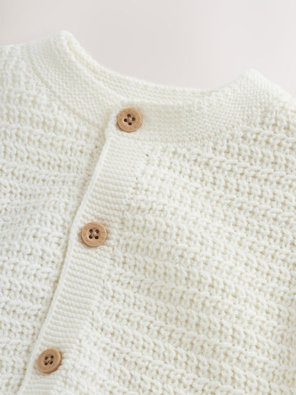 White Textured Knitted Baby Cardigan - Size 50cm (First Size)