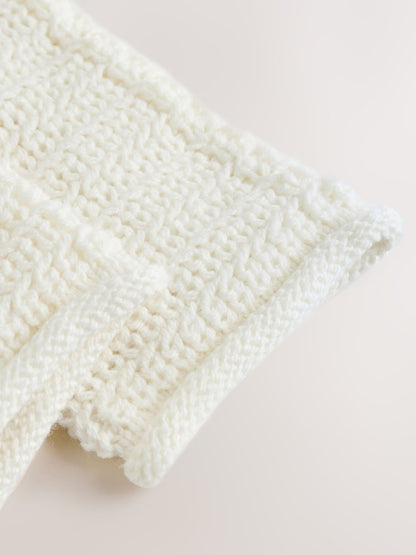 White Textured Knitted Baby Cardigan - Size 50cm (First Size)