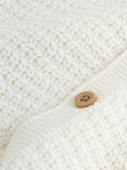 White Textured Knitted Baby Cardigan - Size 50cm (First Size)