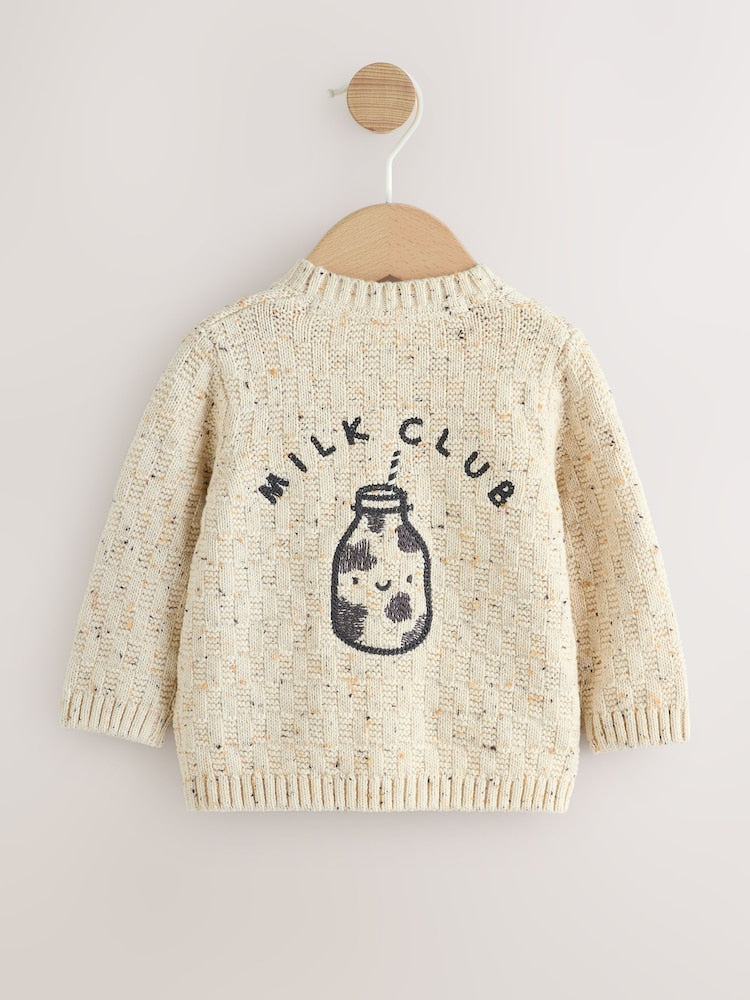 Natural Milk Club Embroidered Baby Cardigan - Size 50cm (First Size)
