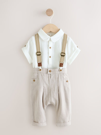 Neutral Baby Shirt Trousers and Braces Set 3 Piece (0mths-2yrs) - 12-18 Months (80-86cm)