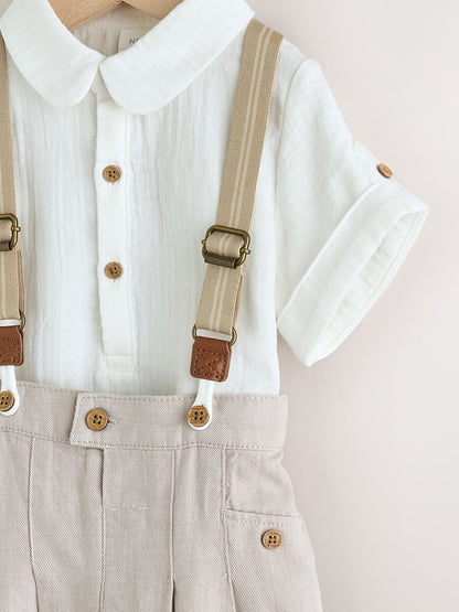 Neutral Baby Shirt Trousers and Braces Set 3 Piece (0mths-2yrs)