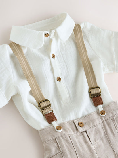 Neutral Baby Shirt Trousers and Braces Set 3 Piece (0mths-2yrs)